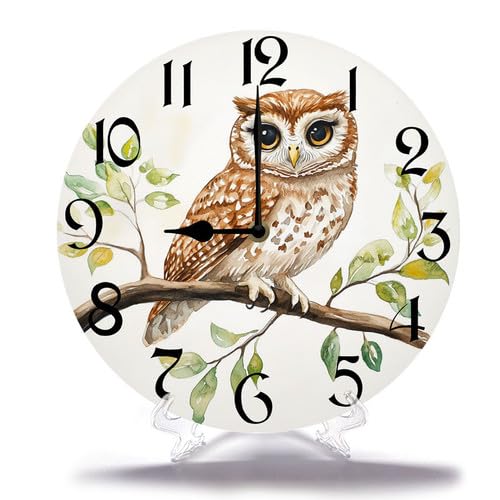 Geroclonup Horloge murale en bois avec motif chouette sur une branche silencieuse sans tic-tac, fonctionne à piles, 25 cm, décoration d'intérieur pour...