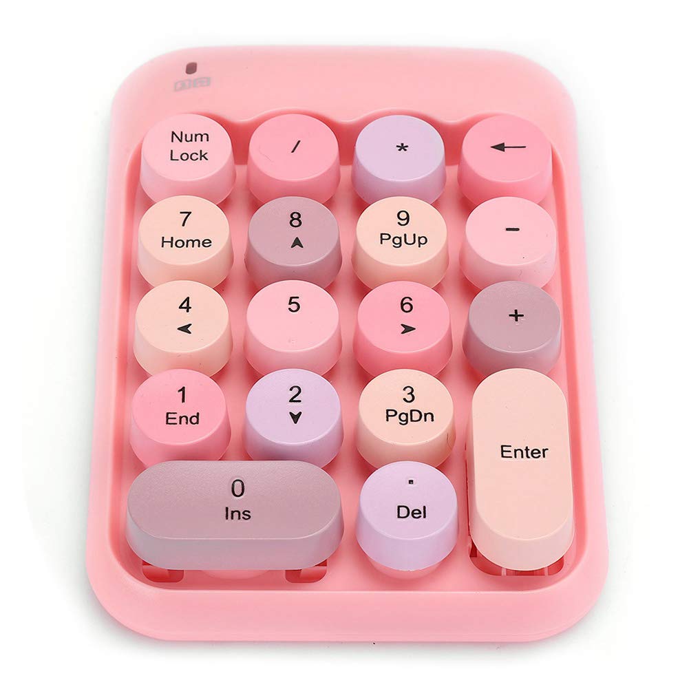 Draadloos USB numeriek toetsenbord, waterdicht 18-toetsen roze mini-numeriek toetsenblok, vintage kleurrijke ronde dop num toetsenbord voor financiële boekhouding
