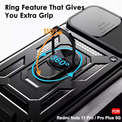 Image of TheGiftKart Tough Armor Bumper Back Cover Case for Mi Redmi Note 11 Pro /Pro Plus 5G | Kickstand & Ring Holder | 360 Degree Protection Back Cover Case (PC & TPU, Sliding Camera Cover, Black)