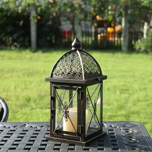 Image of NEEDOMO 14.4 inch Outdoor Lantern, Large Vintage Lanters Decorative Indoor with Clear Glass, Metal Candle Lantern Decor for Home, Table, Patio, Front Porch, Rustic Farmhouse Wedding Shelf