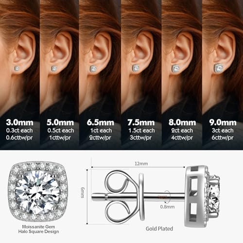 Moissanite Earrings for Women Men, 1ct-4ct DEF Color Moissanite Stud Earrings,925 Sterling Silver earrings, Safety Friction Back3