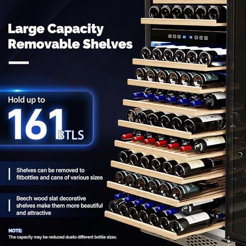 Image of ROVSUN 24'' Wine Cooler Refrigerator, 160 Bottles Dual Zone Wine Fridge with Professional Temperature Control System, Built-in Wine Cellar with Touch Panel Control for Wine Enthusiast, Restaurant