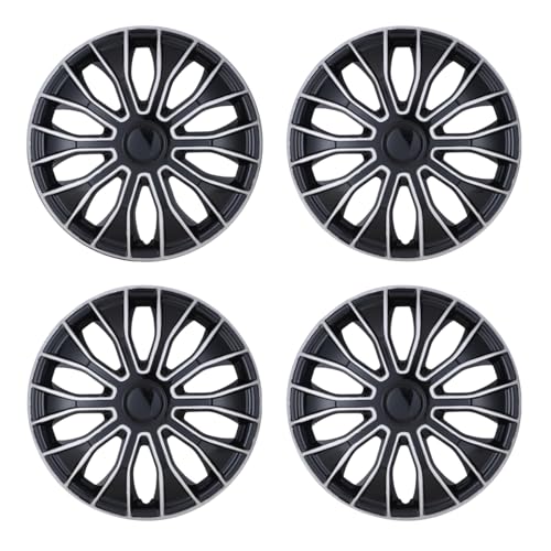 I1MOTOR 15 Inch Hubcaps Set of 4 Wheel Rim Cover Universal R15 Hub Caps Replacement ABS Material Exterior Accessories for Car Pickup Truck SUV, Silver & Black Lacquer
