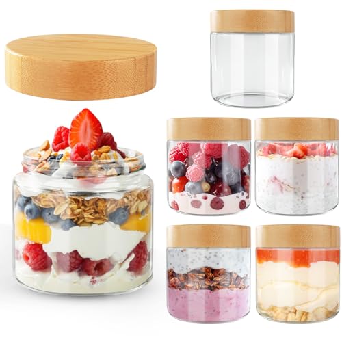 Cinnani 6 Pack Overnight Oats Jar,300ml Tarros de Cristal con Tapa,Botes de Cristal con Tapa Hermética,Bote cristal Hermetico para Yogur,Ensalada,Cereales,Pudín,Mermelada