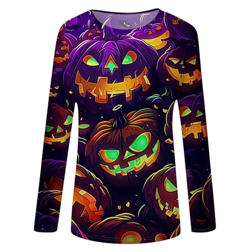Halloween Shirts for Women Long Sleeve Plus Size Fashion Crewneck Comfortable Tshirts Halloween Costumes for Women