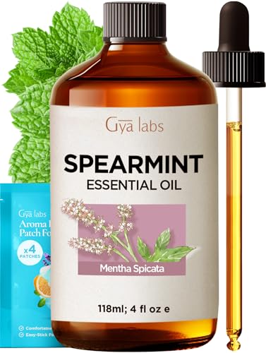 Gya Labs Spearmint Essential Oil for Hair – Huge 4 Fl OZ – Premium Grade Essential Oils for Diffuser, Aromatherapy, Hair Care, Skin Care, Body, Massage & DIY Candle Making Scents