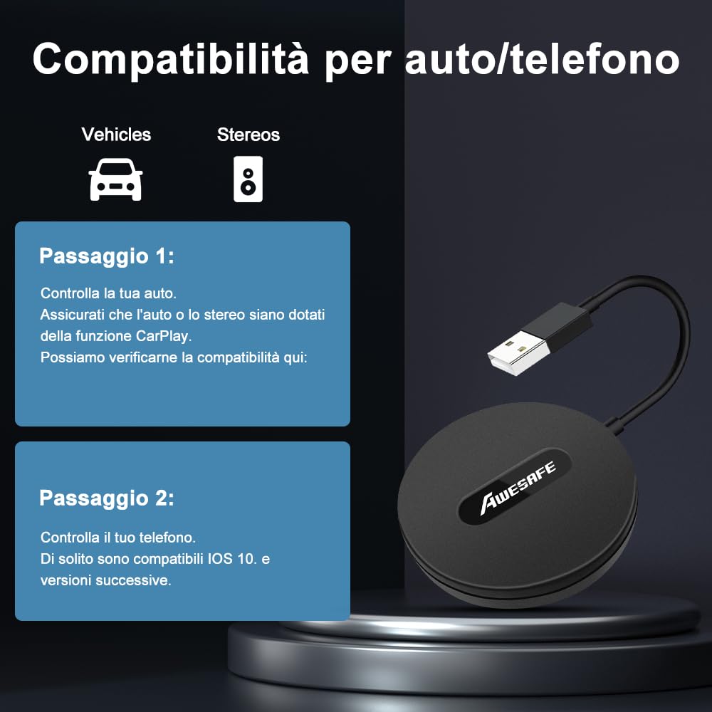 Adattatore Wireless Android Auto Per Auto OEM 2017-2024, Solo Per Telefoni Android, Non Per CarPlay