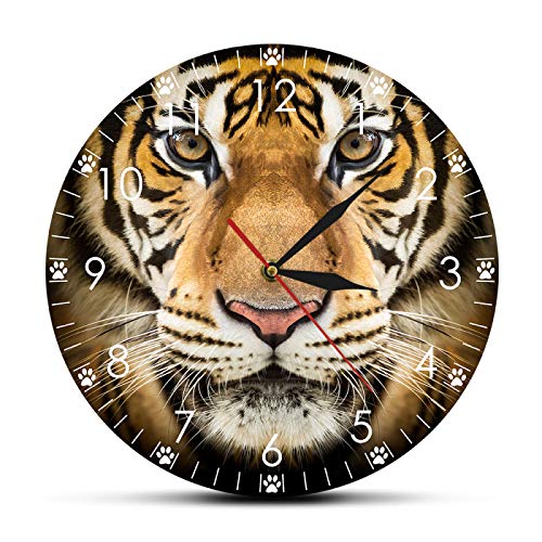 Horloge Murale Visage de Tigre de Sibérie Horloge Murale Moderne décor à la Maison Animaux de la Faune Tigre Portrait Mur Art Homme des cavernes Salle Mouvement Silencieux Horloge