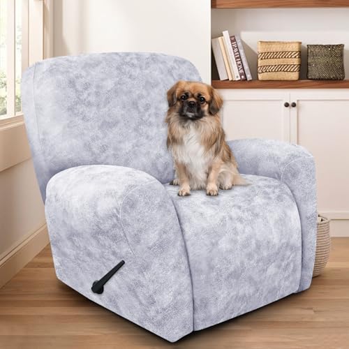 Image of ANARACHON Recliner Chair Covers Leather Look, 4 Pieces Recliner Covers Non Slip, Soft Slipcovers for Large Recliners, Furniture Protector Washable for Pets (1 Seater, 03 Light White)