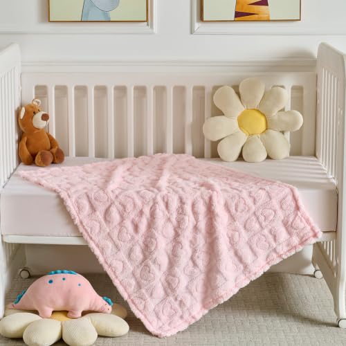 Image of 5 Pcs Baby Blanket Heart Checkered Ultra Soft Gift-Ready Plush for Newborns, Nursery & Stroller 30 inchx40 inch Light Pink