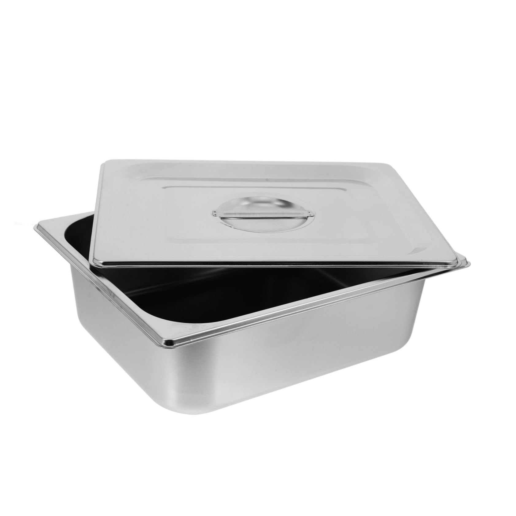 Sartén de acero inoxidable con tapa, recipiente de catering de tamaño 1/1 para eventos, fiestas y reuniones grandes, calentador de alimentos duradero y versátil, elegante acabado plateado