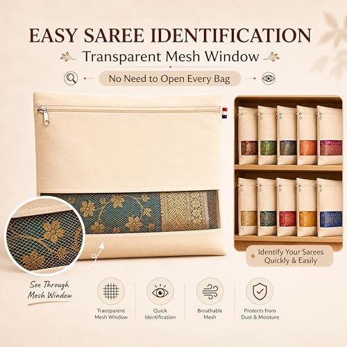Image of Storite Saree Cover Bags Pack of 8 | Cotton Saree Storage Organizer
