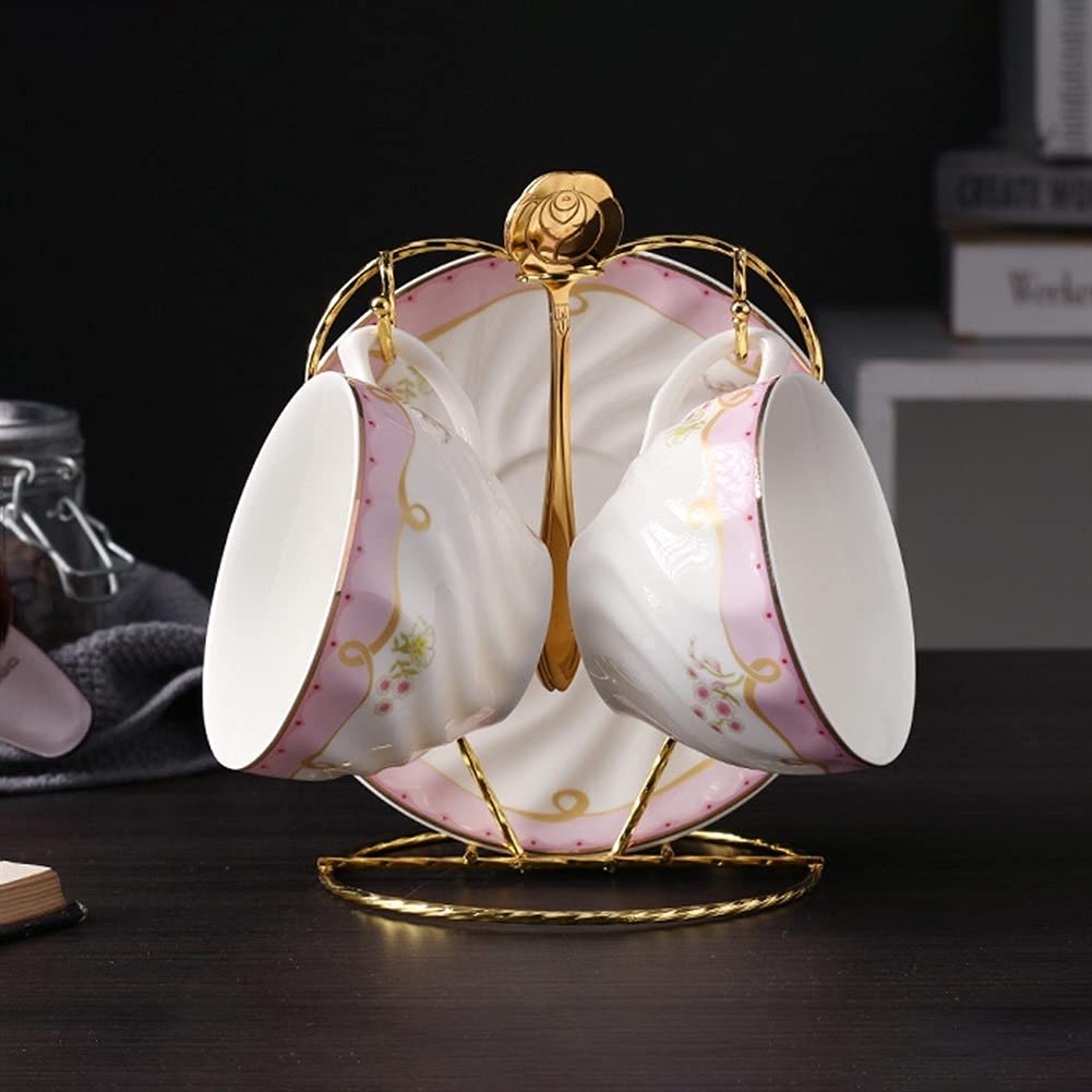 Taza de té de cristal, taza de té de flores, taza de café de cristal, taza de café de cerámica reutilizable y juego de platillos, 6.12 oz/180 ml, bonitas tazas de café con leche reutilizables, tazas d