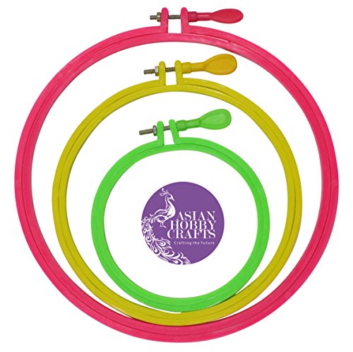Image of Asian Hobby Crafts 3 Pieces Plastic Embroidery Hoop Ring Frame: Size - 4 inch, 6 inch and 8 inch Inch, Adjustable Cross Stitch Embroidery Circle Hoop, 3 Plastic Embroidery Frame, Embroidery Art Hoop