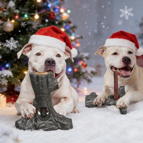 Christmas Dog Toys Bully Stick Holder for Dogs, Tough Chew Toy for Aggressive Chewers, Anti-Choking Dog Stick Holder Made of Food-Grade Nylon & Coffee Wood Fiber, Holiday Toys Gift for Large Dogs