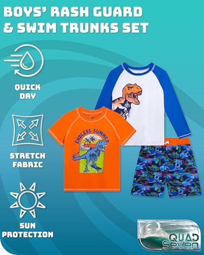 Quad Seven Boys Swim Set - 3 Piece Toddler Swim Trunks Boys Rash Guard Long Sleeve and Short Sleeve Kids Swimwear (2T-7)2