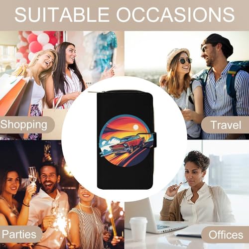 Vintage Sunset Car Drifting PU Leather Wallet Portable Coin Purse Lightweight Card Holders Money Clip for Women Men 5