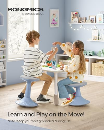 Image of SONGMICS Kids Wobble Chair 5-8Y, Active Sitting Stool with Focus Support, 15.1 inch Height 154 lb Capacity, Anti-Slip Base Tool-Free Assembly, Pale Blue and Dove Gray UOSC009Q01