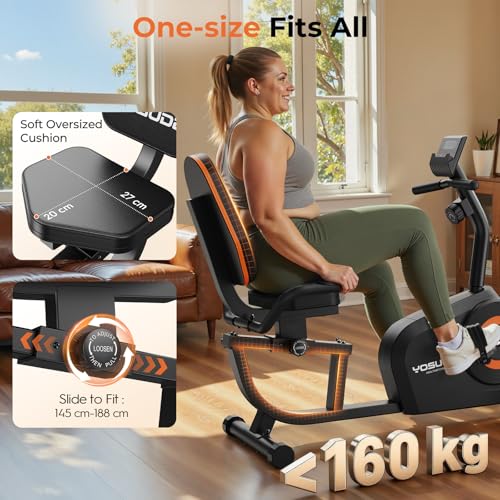 YOSUDA Recumbent Exercise Bike for Home, 16-Level Resistance, 350LB Capacity, Quiet Recumbent Bike, Adjust Seat,Quick Installation, LCD Monitor & Pulse Sensors, Recumbent Exercise Bike for Seniors - Image 5