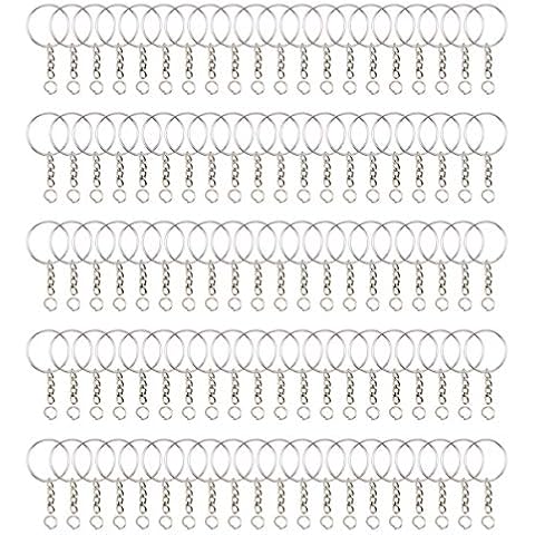 100 Split Key Ring with Chain, BetterJonny 25mm Keyring Blanks Split Metal Keyring with Link Chain and Open Jump Rings for Keys and Crafts Cover