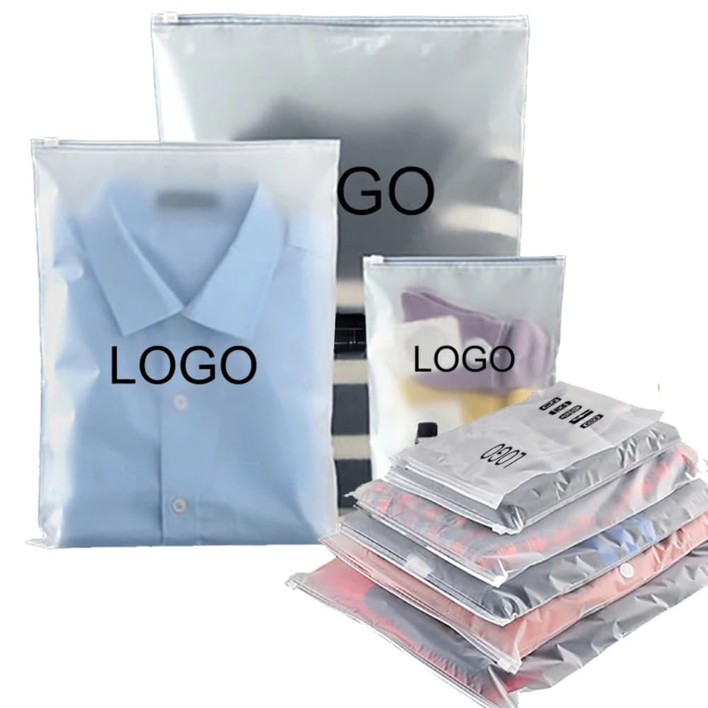jfs 50Pcs Custom Storage Frosted Zipper Bags Home Clothing Shirts Business Small Business Packaging Product Bags Print Your Own Logo (40x50cm)