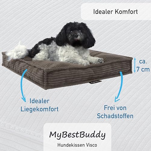 MyBestBuddy Hundekissen Visco braun 90x70 cm XL mit POSO-Cord Stoff mit Viscoseschaum und Komfortschaum-Flocken, 40°C waschbar - Hundebett/Haustierbett für große Hunde oder Katzen, 90 x 70 cm