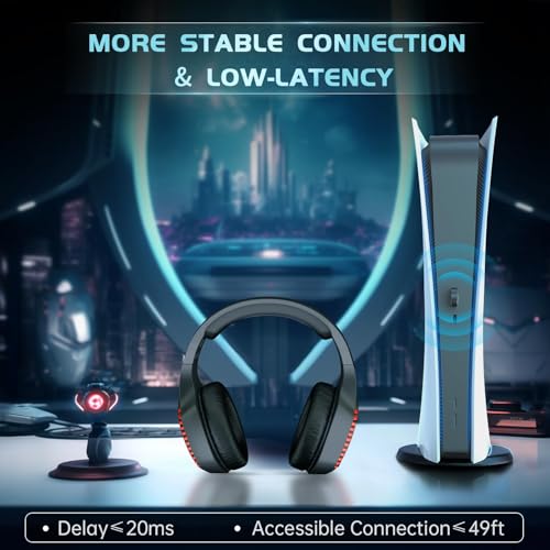 GMRPWNAGE Wireless Gaming Headset for PS5, PS4, Mac, Switch, PC-2.4GHz Wireless Gaming Headphones, Bluetooth 5.2-Adjustable Noise Canceling Microphone(BlackRed) - Image 4
