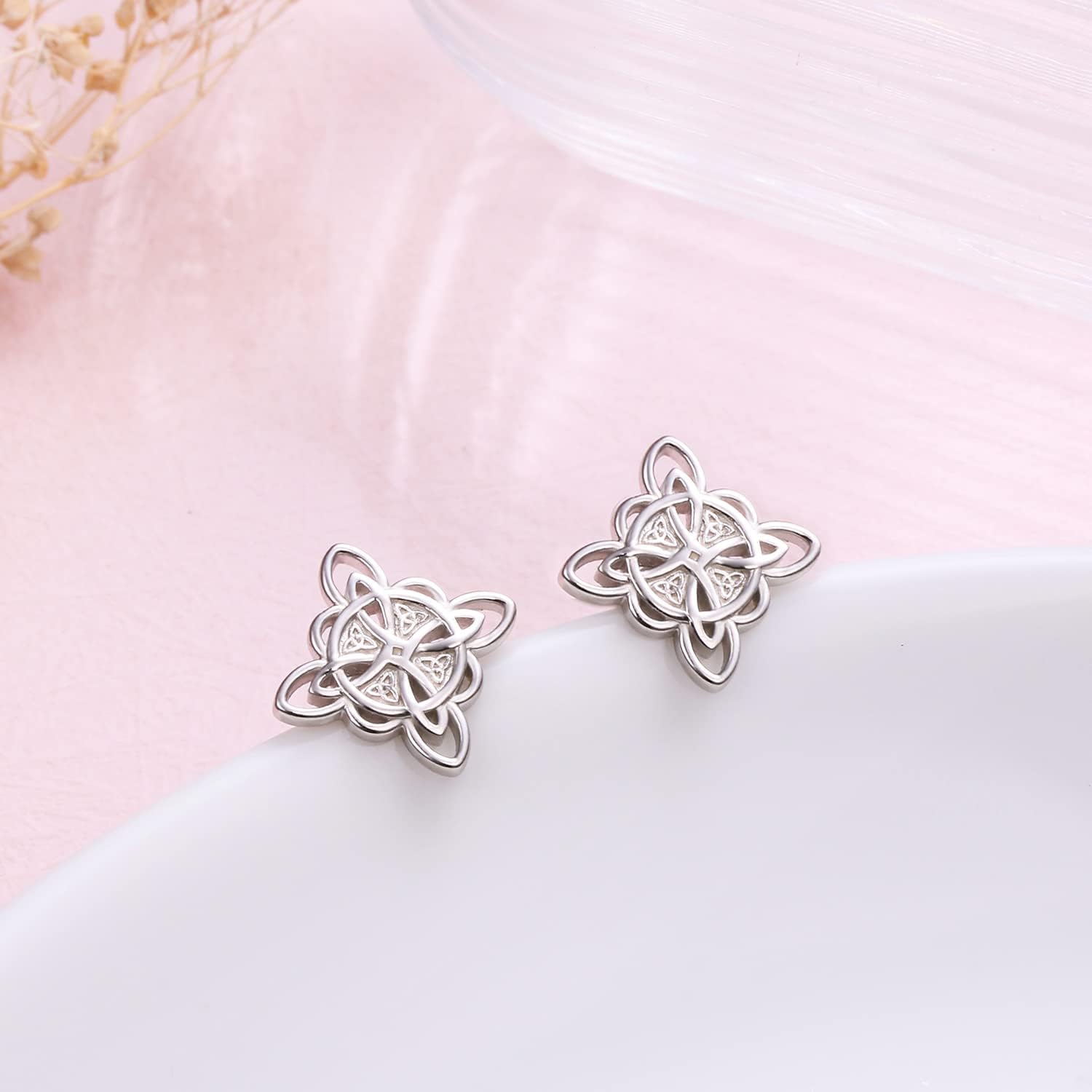 925 Sterling Silver Good Luck Irish Jewelry Celtic Triquetra Trinity Witches Knot Stud Earrings for Women Birthday Gifts - Image 4