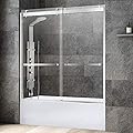 WOODBRIDGE Frameless Bathtub Shower Doors 56-60" Width x 62" Height with 3/8"(10mm) Clear Tempered Glass, 2 Ways Opening & Double Sliding in Polished Chrome Finish