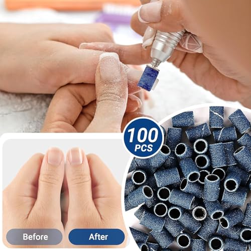 Image of MelodySusie 100 Pcs Nail Drill Bits Sanding Bands for Nail Drill 180 Fine Grit Nail File Sanding Bands for Acrylic Nails Gel Manicures and Pedicure