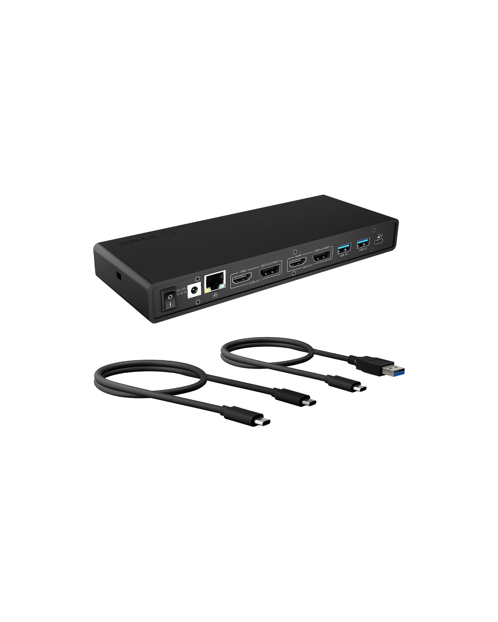ICY BOX USB-C Docking Station (14-in-1) für 2 Monitore (2x HDMI & 2x DP), 5K 30Hz | 4K 60Hz, 6-fach USB 3.0 HUB, 65W Power Delivery, Gigabit Ethernet, Audio, IB-DK2245AC