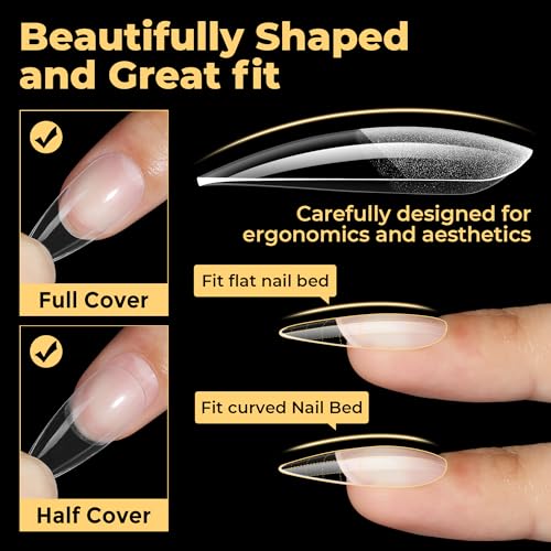 Image of UNA GELLA Medium Stiletto Nail Tips 240 Pcs - Pre-Etched Soft Gel Nail Tips Stiletto Press on Nails, Clear Full Coverage Acrylic Fake Nails for Extension - DIY Salon at Home, 12 Sizes Included