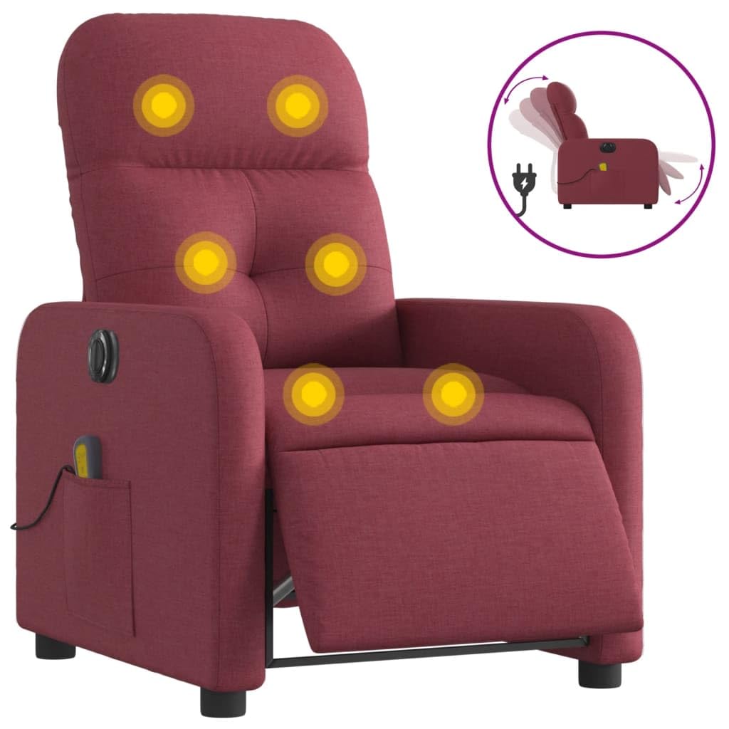 Poltrona Massaggiante Reclinabile Elettrica Rosso Vino Tessuto,Poltrona Relax,Poltrona Massaggiante,Poltrona Camera da Letto/Ufficio-3206789