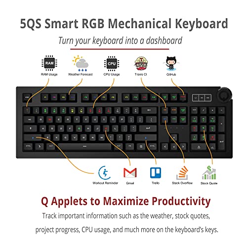 Das Keyboard 5QS Smart RGB Programmable Mechanical Keyboard for Work & Gaming, Soft Tactile Mechanical Switches, Built-in RGB Profiles, Palm Rest, Volume Knob, Aluminum Top (104 Keys, Black) - Image 3