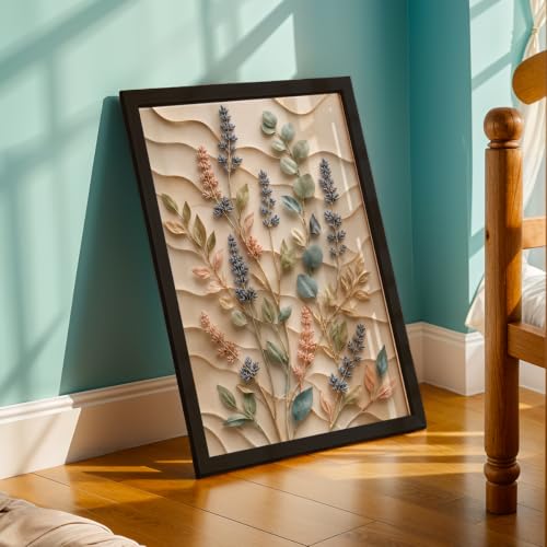 Image of NoWorries Floral Botanical Wall Painting with Frame | Premium Textured Flower & Leaf Artwork, Pastel Nature Wall Decor Framed for Living Room Bedroom Office and Home Decoration (Art-11,13x19inch)