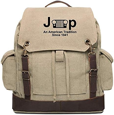 An American Tradition Rucksack Backpack Bag Leather Straps Khaki & Black