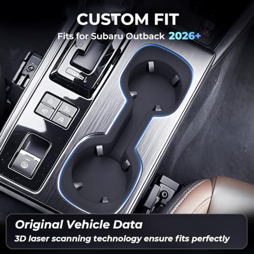 Image of Center Console Cup Holder Inserts for Subaru Outback 2026, Interior Accessories Silicone Car Cup Holders Covers Protector for 2026 Outback, Black