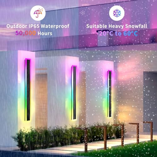 2 Pack Outdoor RGB Long Wall Lights, 31.4inch Wall Lights RGB/Warm/White Dimmable Modern Led Wall Lighting, Ip65 Waterproof Wall Sconce with Remote APP Control for Outdoor/Indoor Party Gathering - Image 5