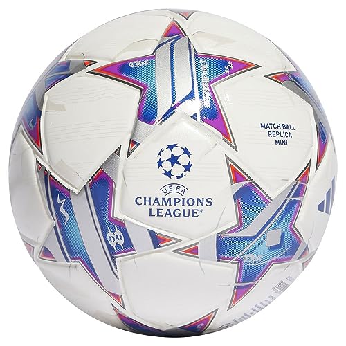 adidas IA0944 UCL Mini Recreational Soccer Ball Unisex Adult Top:White/Silver met./Bright Cyan/Shock Purple Bottom:Iron MET./SOLAR ORANGE Größe 1