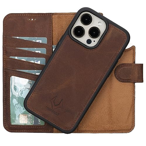 Étui portefeuille iPhone 15 Pro anti-piratage RFID en cuir véritable
