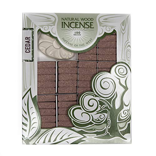 Incienso de Santa Fe - Cedar Natural Wood Incense Bricks with Holder, 100 Count - Made in The USA