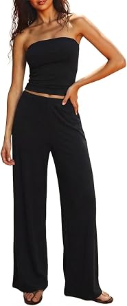 UNCOOYEE Two Piece Striped Sets For Women With Sexy Tube Top And Pants