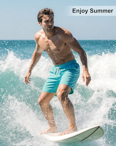 Image of Mens Swim Trunks with Compression Liner 2 in 1 Quick Dry Swimming Shorts Swimwear Bathing Suits with Pockets