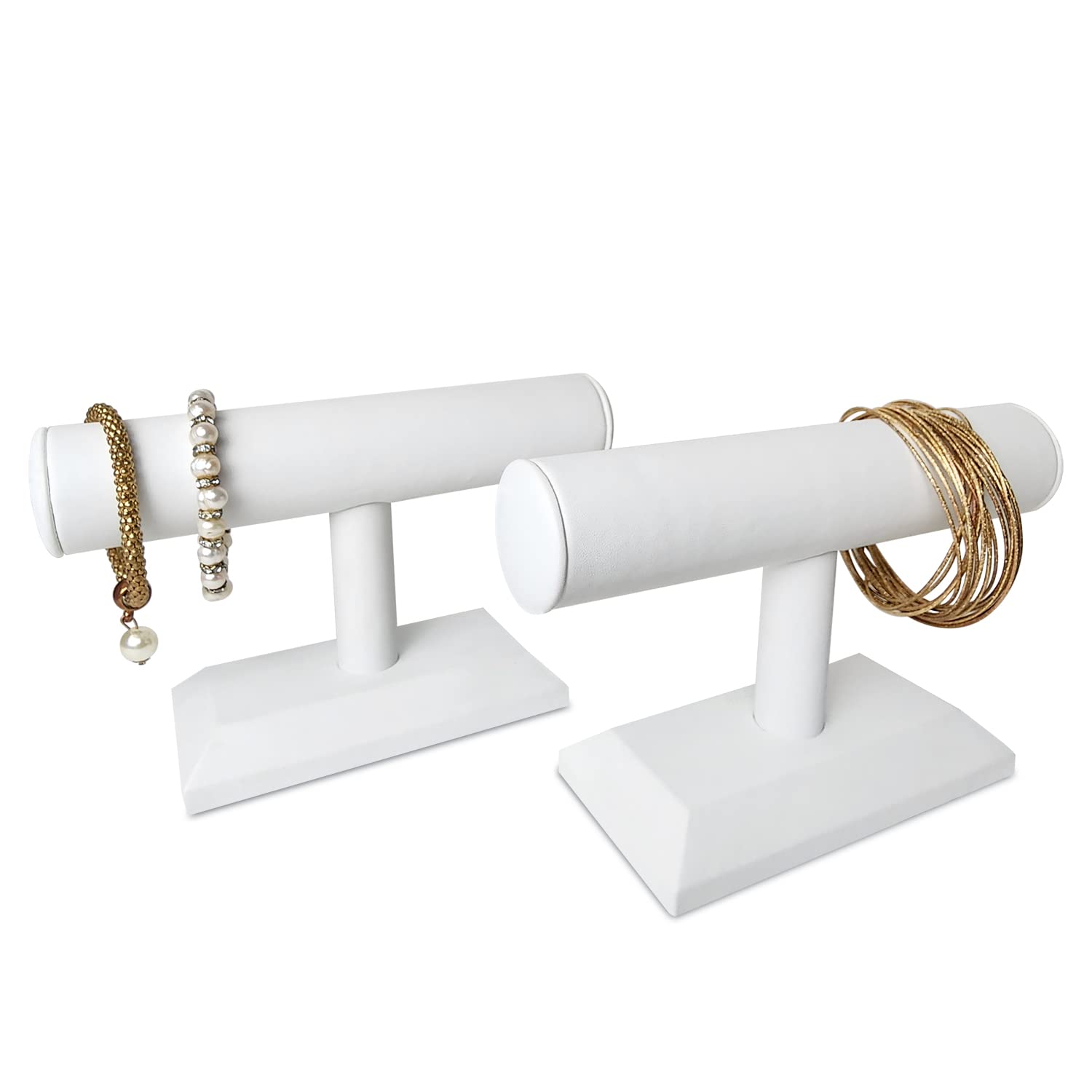 MOOCA 2pcs Wooden Bracelet &amp; Watch Display Stand, White Leatherette