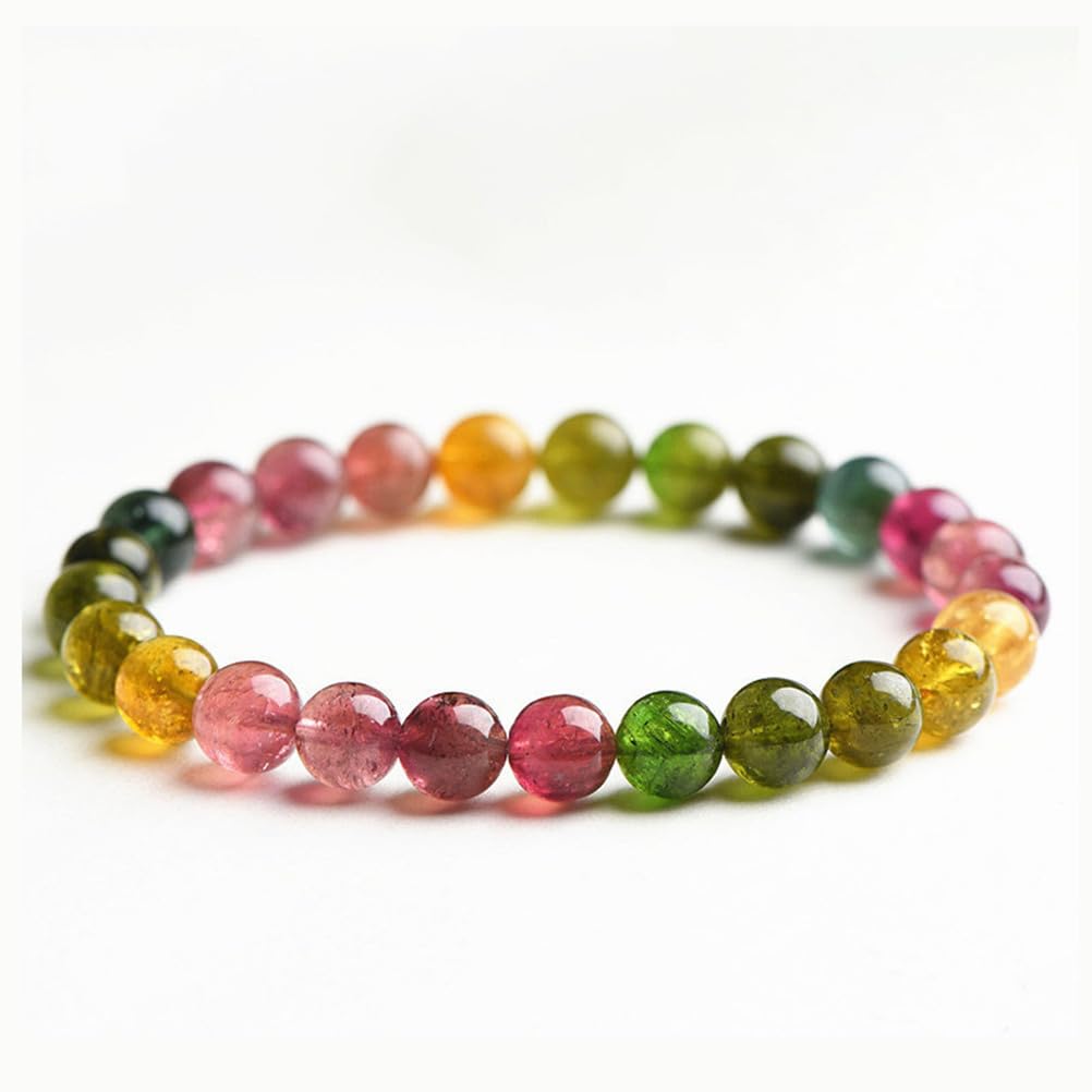 Pulseras con Cuentas de Cristal para Mujer, Pulsera Colorida de Cristal de turmalina Pulseras elásticas con Cuentas de Chakra de 6-13 mm, Joyas para Mujer con Piedras Preciosas,Collection,10mm