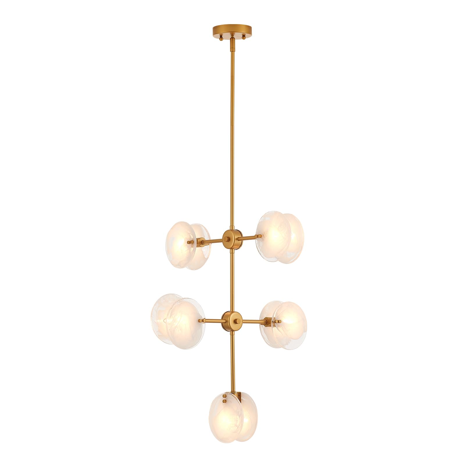 Photo 1 of VANZARLA 5-Light Sputnik Pendant Light Gold Finish, Modern Glass Chandelier for Foyer, Vintage Hanging Light Fixture for Entryway Kitchen Dining Room Bedroom