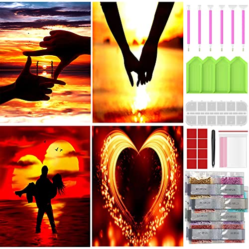 Xins-Yonha Diamond Painting Set, 4er Diamant Painting Bilder Voll Set Erwachsene Anfänger 5D Diamant Malerei für Home Wall Décor, DIY Liebe Diamond Painting mit Zubehör(30x40cm) Cover