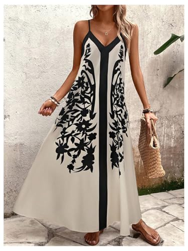 SOLY HUX Women's Leopard Print Maxi Dress V Neck Spaghetti Strap Flowy Long Vacation Summer Dresses4