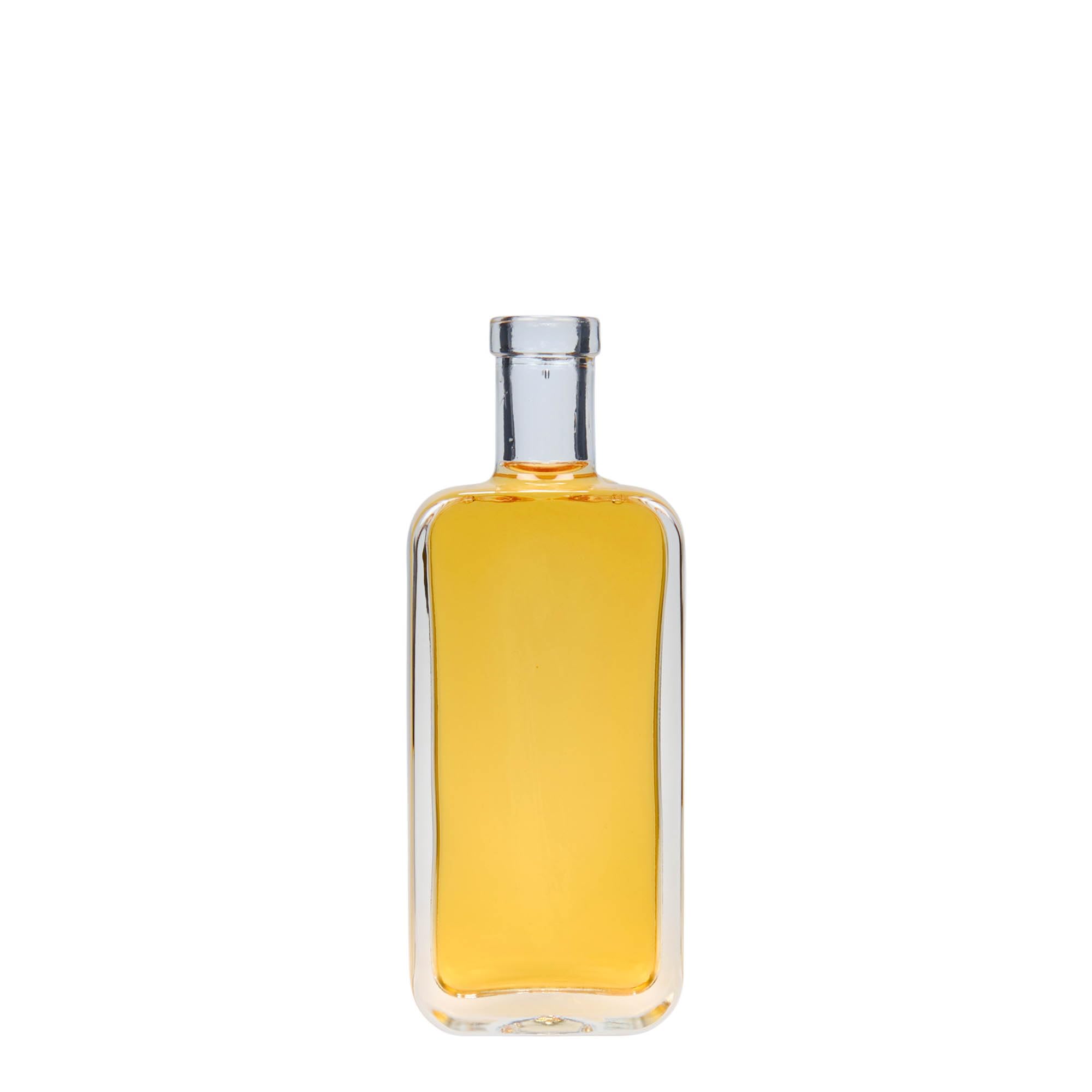 Set di 24 bottiglie di vetro Nice da 100 ml, rettangolari, in vetro trasparente con manico in sughero in legno