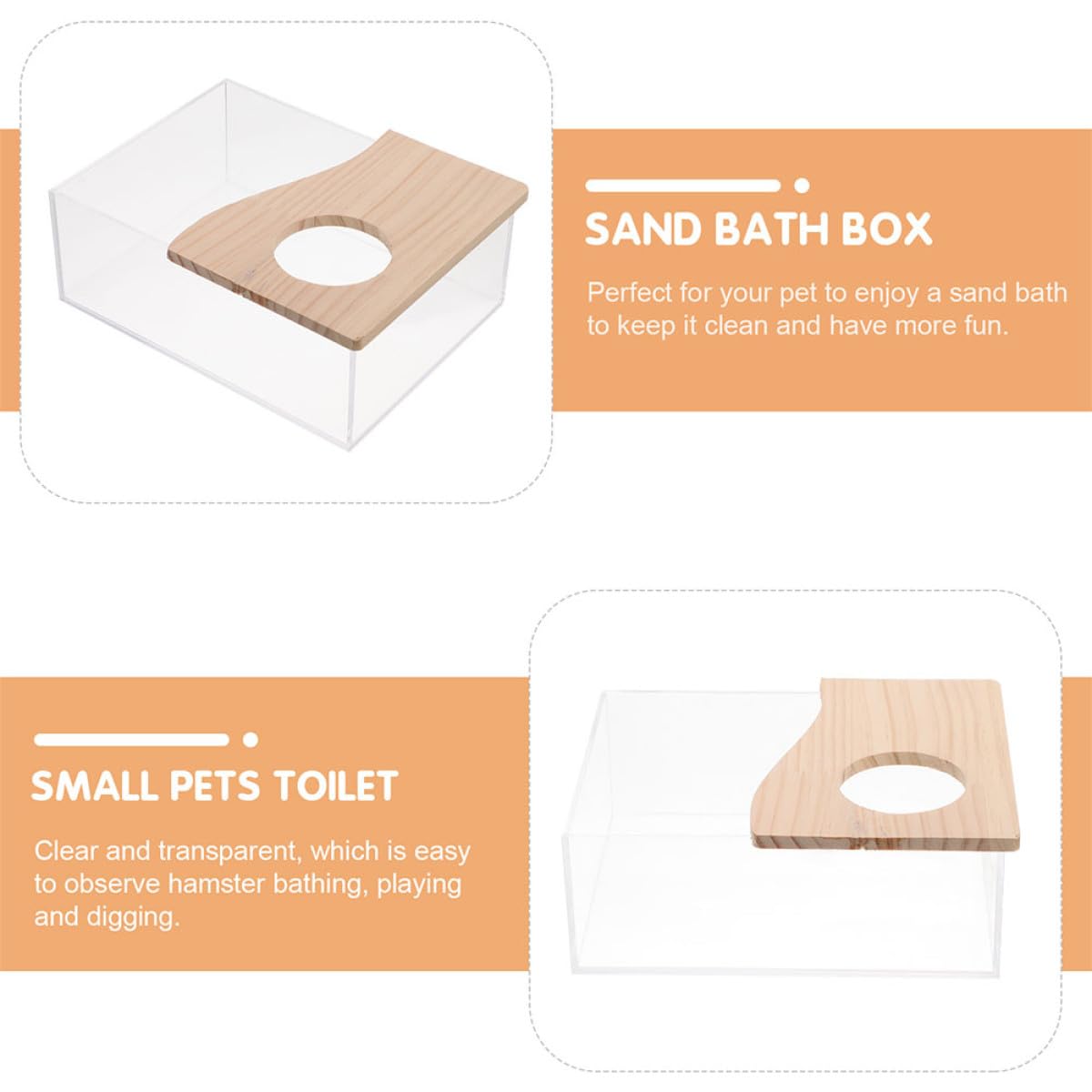 SOLUSTRE 2 Stück Acryl Hamsterbadewannen für Kleintiere Verschleißfeste und Glatte Oberfläche Transparenter Badebehälter für Zuhause und Tierladen